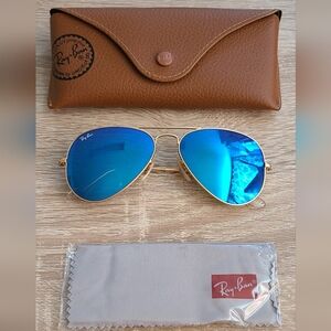 AUTHENTIC Ray-Ban RB3025 Aviator 112/69 Gold Blue Mirror 55mm | Like New w/ Box